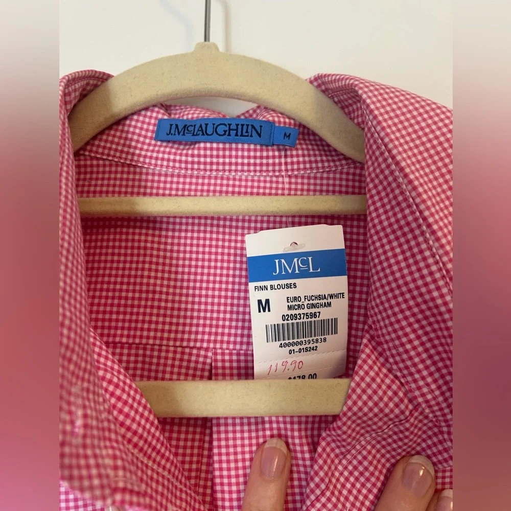 J.McLaughlin fuschia/white gingham shirt - Picture 8 of 9